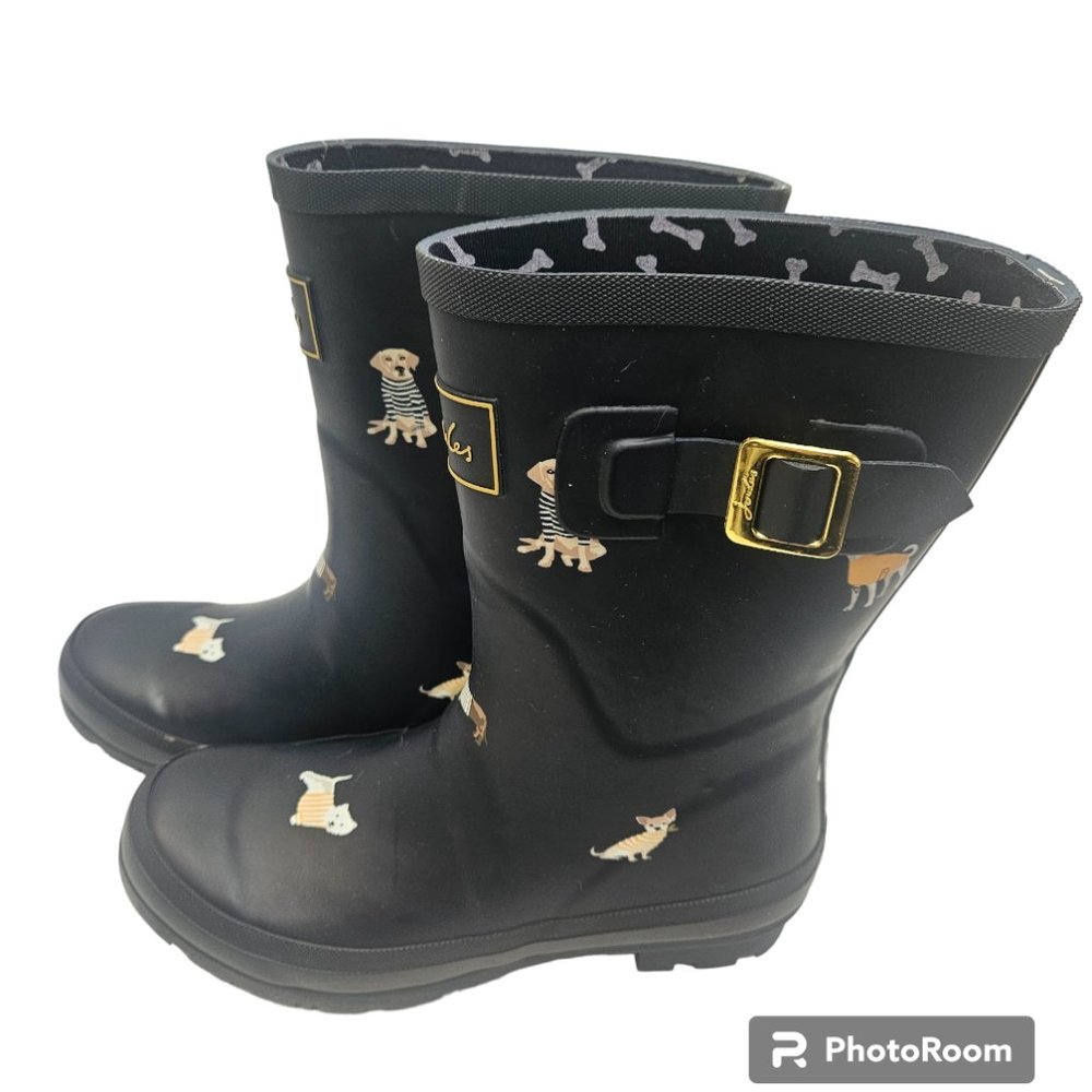 Joules Black Dogs Molly Wellies Never Worn Sz 7
